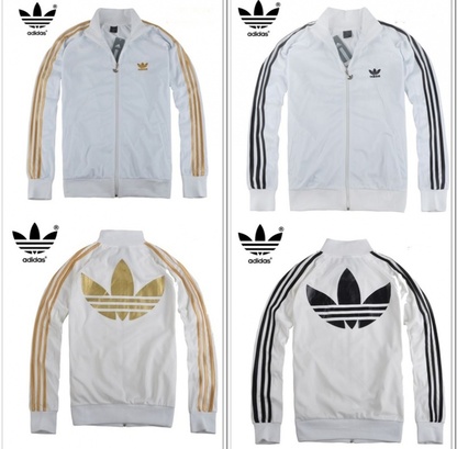 white adidas jacket with gold stripes